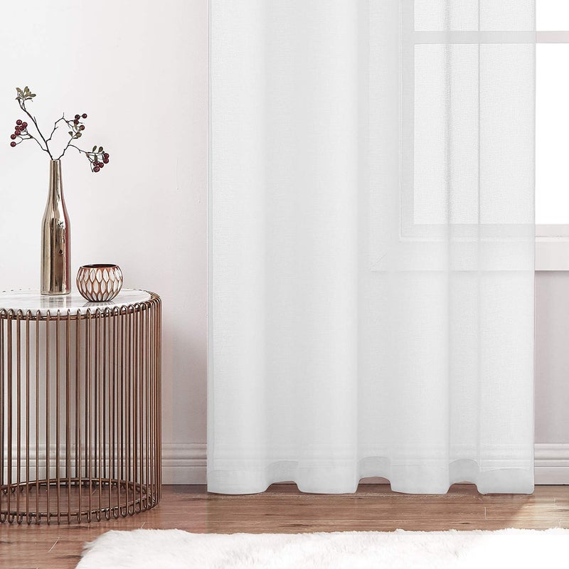 July Joy White Semi Linen Look Sheer Curtains for Bedroom, Living Room Grommet Light Filtering Solid Voile Window Curtains, Set of 2 Panels, 52 x 96 inch - Image 4